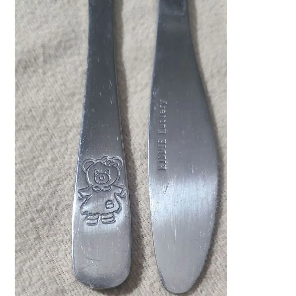 Kiddie Kutlery 7 Pc Teddy Bear Child Silverware Set Stainless Vintage